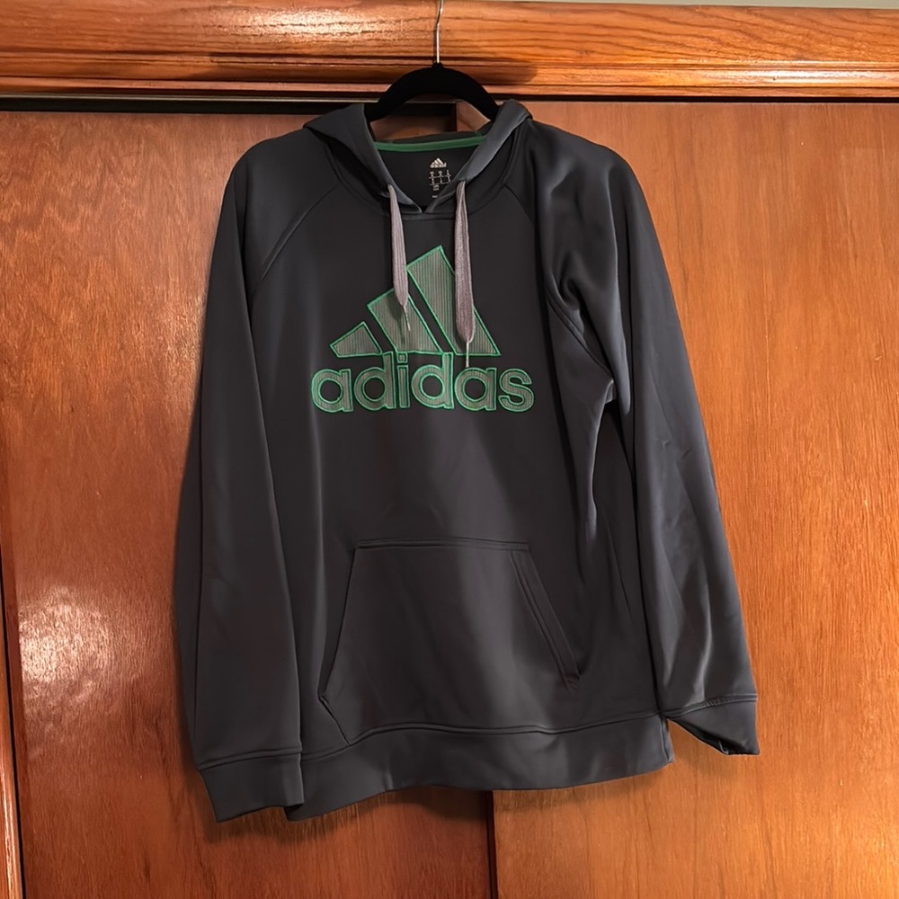 Adidas Charcoal Hoodie with Vibrant Green Logo